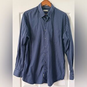 Peter Millar Button Down Shirt L Blue Plaid Cotton Long Sleeve Classic Fit 👑